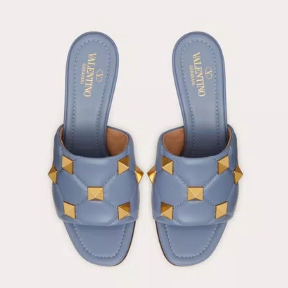 Valentino Roman Stud Flat Slide Sandal In Quilted Nappa Slipper size 38 /8 - Picture 13 of 14